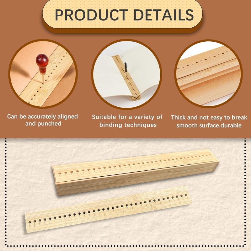 GeryVtee Bamboo Book Binding Cradle with 2 Awls Wood Bookbinding Punching Cradle with Piercing Guide Portable Book Binding Tools Book Binding Kits Bookbinding Supplies for Book DIY Crafts (Style B) - Image 3